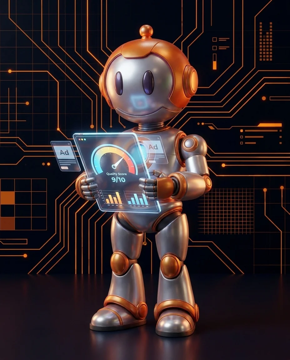 Google Ads Qualitätsfaktor verbessern: Roboter prüft eine Anzeigenbewertung