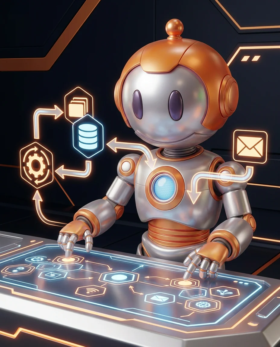 Prozesse automatisieren KMU, Roboter steuert Automatisierungsworkflows zwischen verschiedenen Systemen